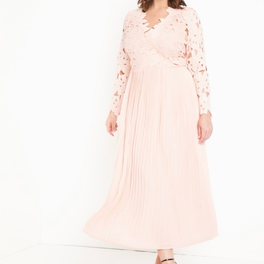 Eloquii Blush Long Sleeve Lace Dress